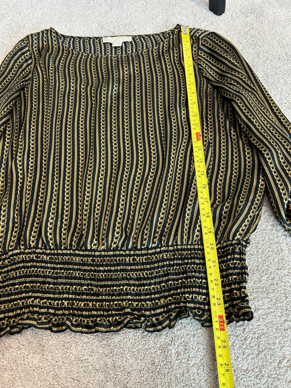 Michael Michael Kors women's blouse black gold chain print elastic waistband L - Picture 7 of 11